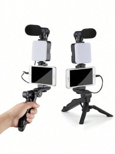 Versatile Handheld Phone Bracket: Mic, Soft Light, and Tripod Mode - Ideal for Live Streaming, Selfies, Recording Videos, and Makeup