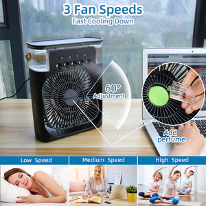 Fan USB Desktop air conditioner fan, Spray Water Mist Fan Cooling Fan with 3 Speeds Portable Mini Humidification Air Cooler for Camping, Outdoors, Office