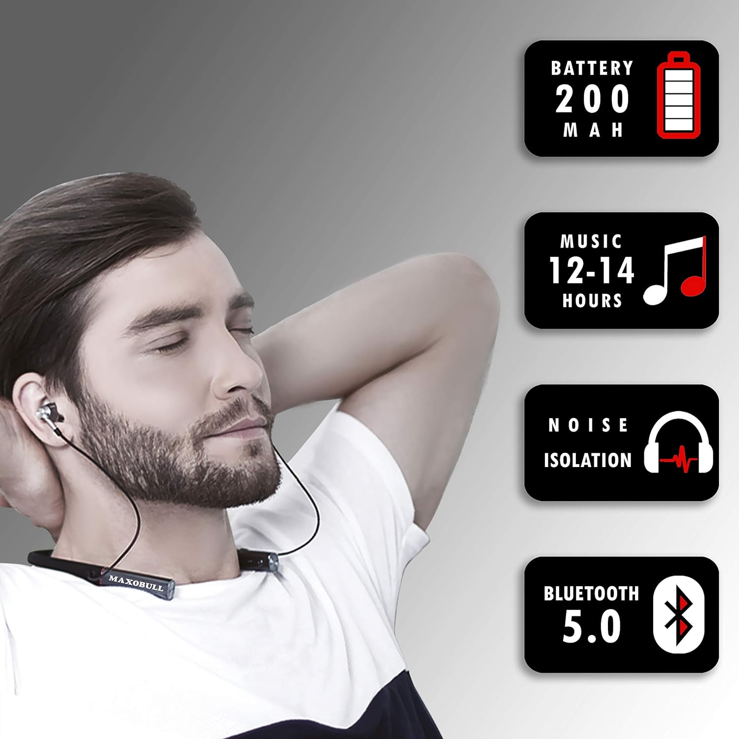 Maxobull PAM-24 Smart Bluetooth Neckband: Powerful Audio, Google Assistance, Water and Dust Resistant, Tangle-Free Design, with Mic (Black)