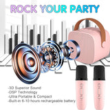 Pink YLL Mini Karaoke Machine: 2 Wireless Microphones, 18 Songs, Bluetooth Speaker Toy for Kids & Teens
