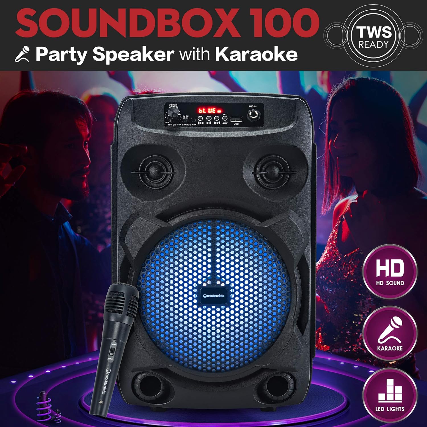Unleash the Beat: Modernista Sound Box 100 - 20 Watt Wireless Bluetooth Party Speaker (Black)
