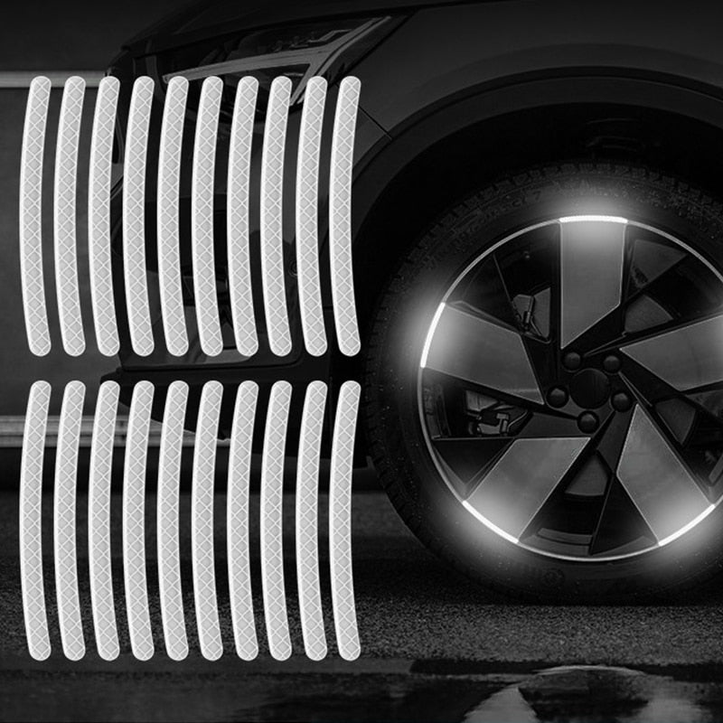 Car Tire Rim Reflective Sticker Night Safety Warning Strip Motorcycle Bike Auto Wheel Hub Reflector Stickers Decals 20/40Pcs