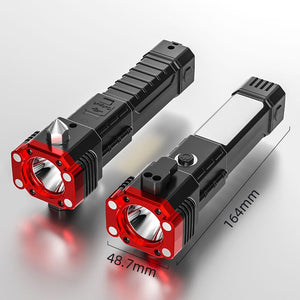 Multi-functional LED Flashlight COB Safety Hammer Lifesaving USB Charging With Magnet Emergency Life-saving Camping Flashlight