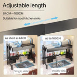 Efficient Kitchen Space Saver: Adjustable Over-The-Sink Dish Drying Rack with 2 Tiers