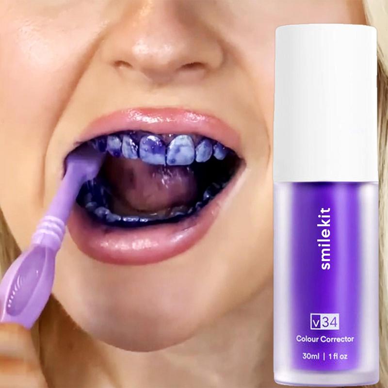 Tooth Cleansing Mousse Purple Bottled Press Toothpaste Refreshes Breath Whitens Teeth Stains Stains Removal Dental Cleansing